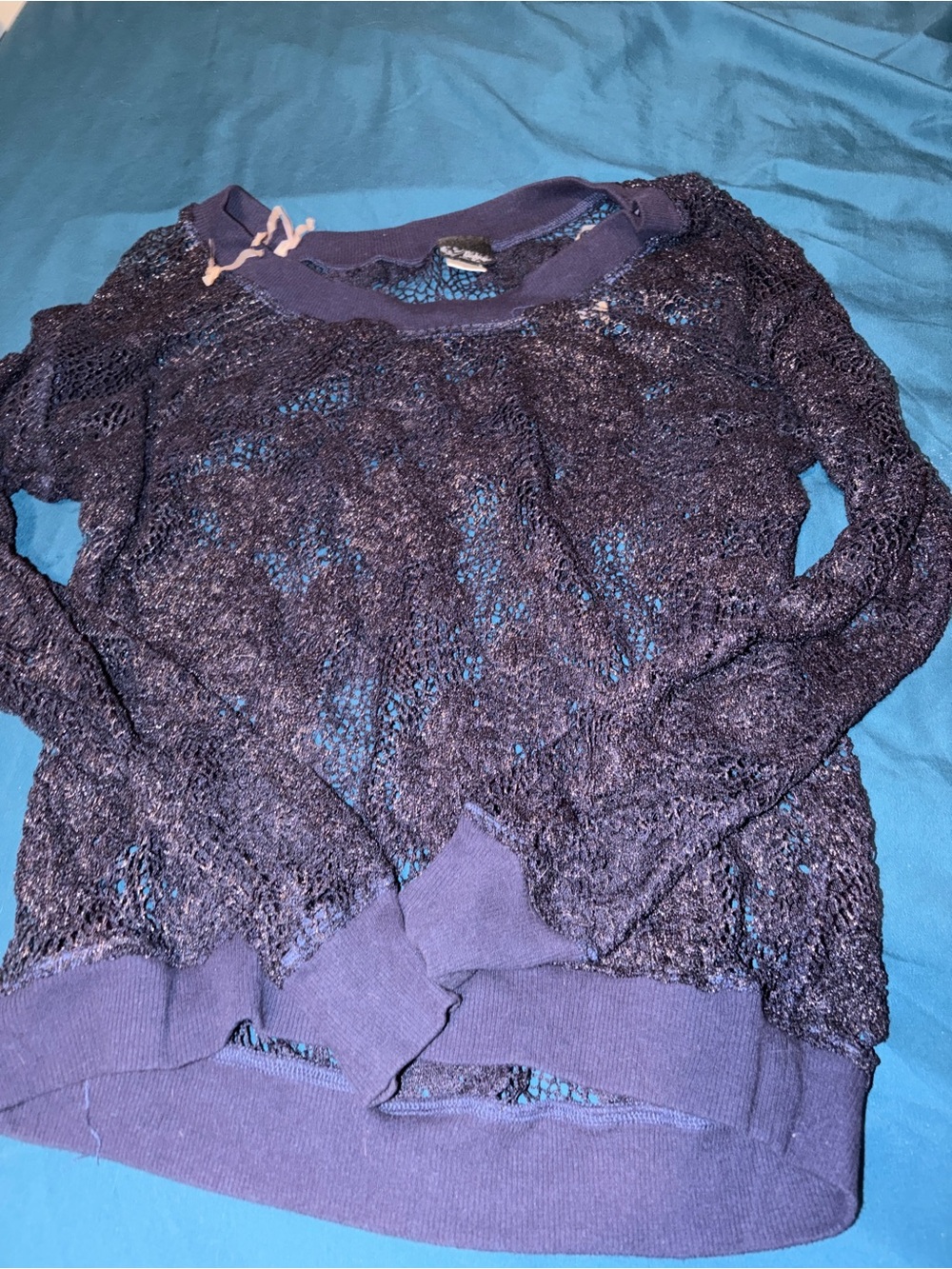 Daytrip Navy Open-Weave Crewneck Sweater